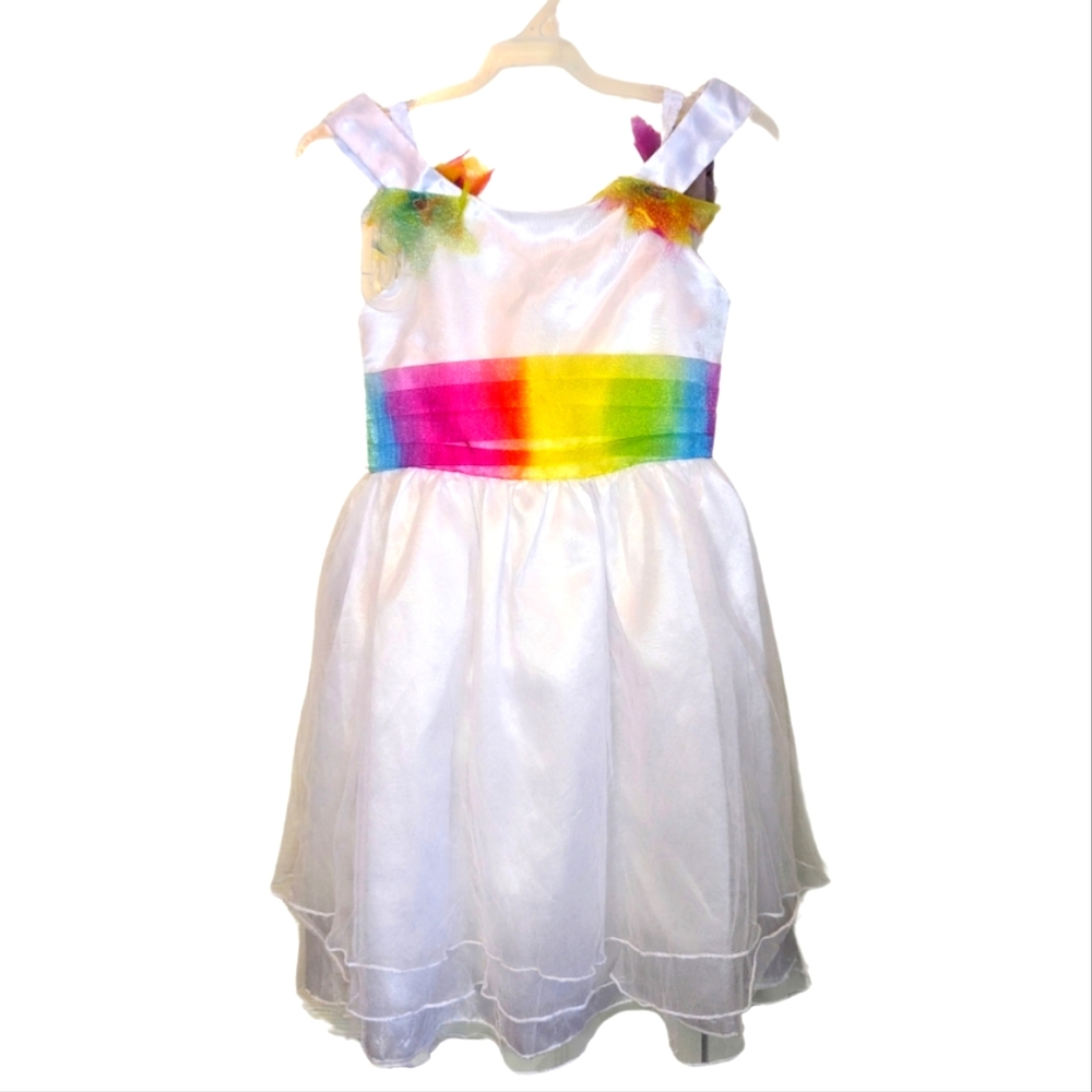 🔖4 for $20 sz5 unbranded white tulle lined fit & flare w/ colorful accent VGUC